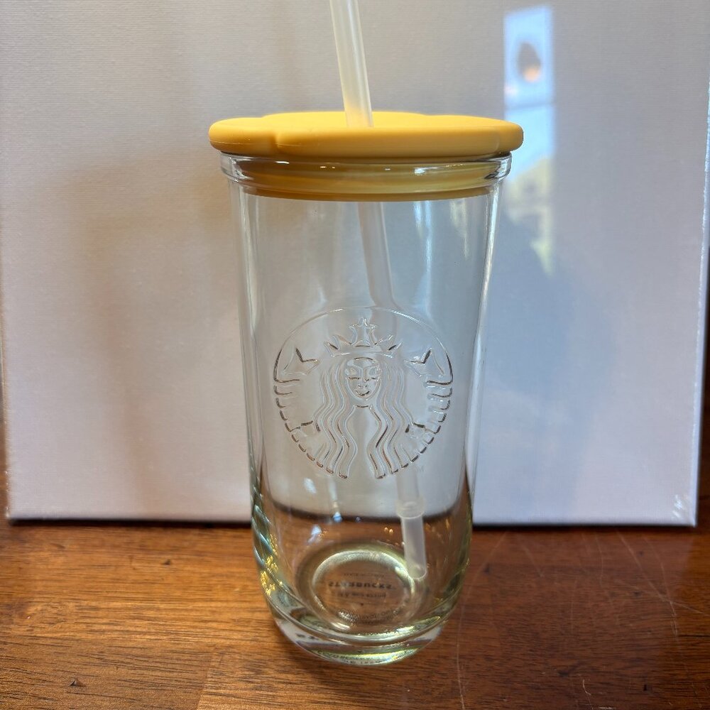 Starbucks 2023 Korea Summer Rural Yellow Floral Glass Cup Tumbler